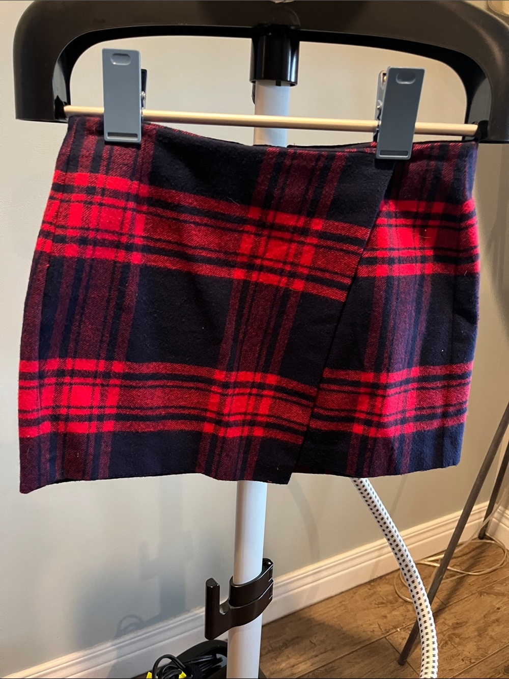 Divided Red & Navy Plaid Wrap-Style Mini Skirt